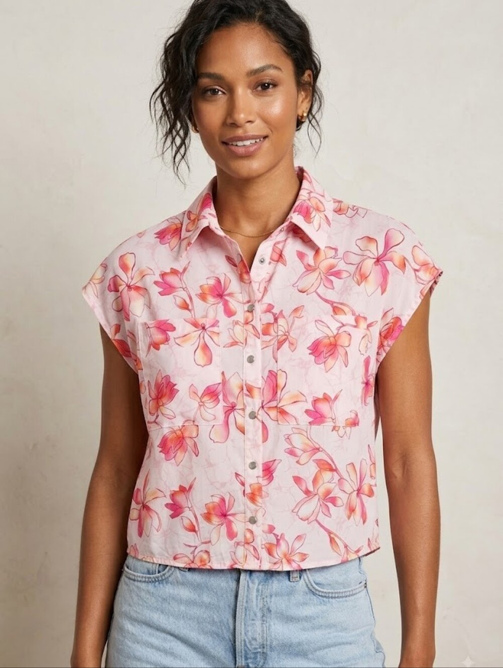 Rachel Zoe Pink & Coral Floral Button-Up Blouse